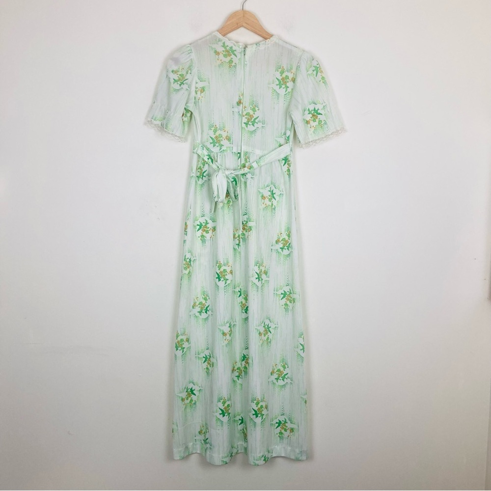 Vintage handmade 70s knit stretch midi empire waist dress w cameo lace trim. S - Picture 9 of 9